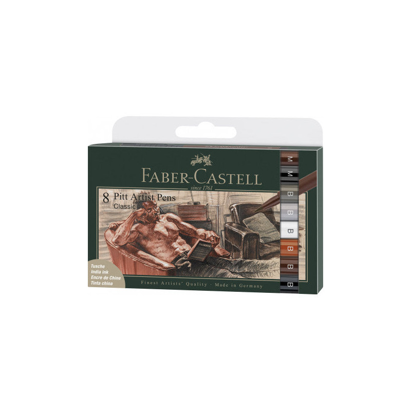 Boîte de 8 Feutres Pitt Artist Pen Couleurs classiques (6 pointes pinc