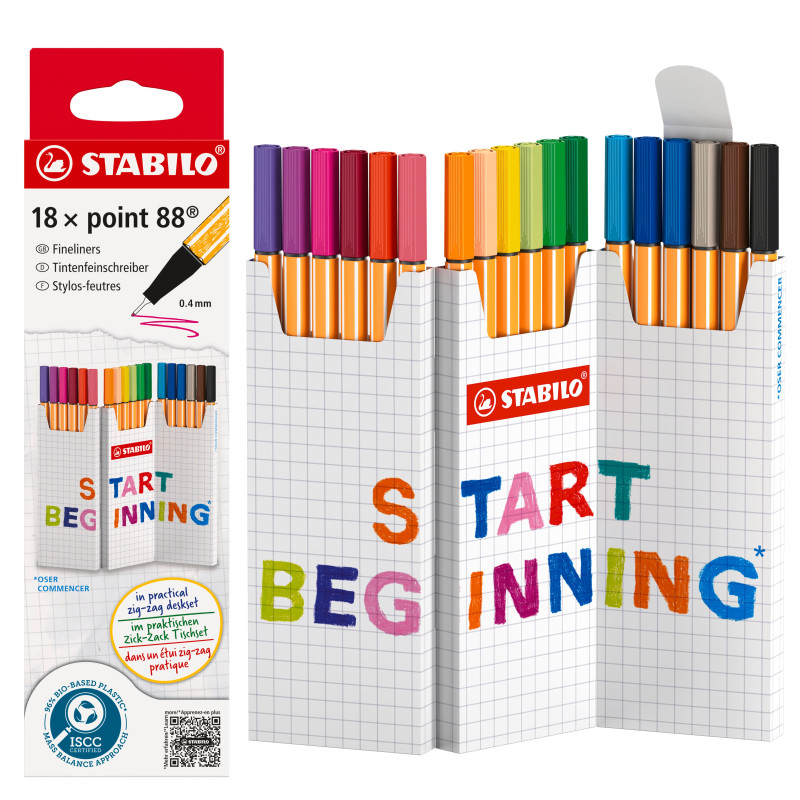 Etui de 18 stylos-feutres pointe fine STABILO Point 88 Zig-Zag