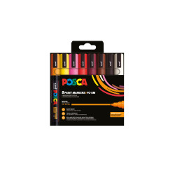 Etui de 8 marqueurs Posca PC5M assortis - Couleurs chaudes
