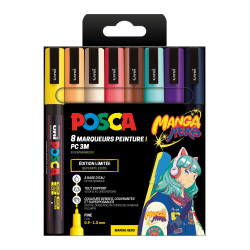 Set 8 marqueurs Posca PC3M assortis -Edition limitée Manga - Uni-ball
