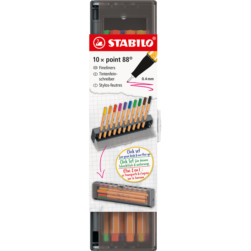 Stylo-feutre pointe fine Stabilo Point 88 - Click box de 10 stylos-feu
