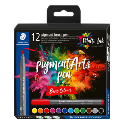 Pigment brush 371 - Etui carton 12 feutres pointe pinceau couleurs bas