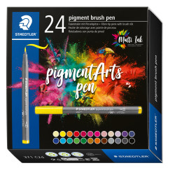 Pigment brush 371 - Etui carton 24 feutres pointe pinceau couleurs ass