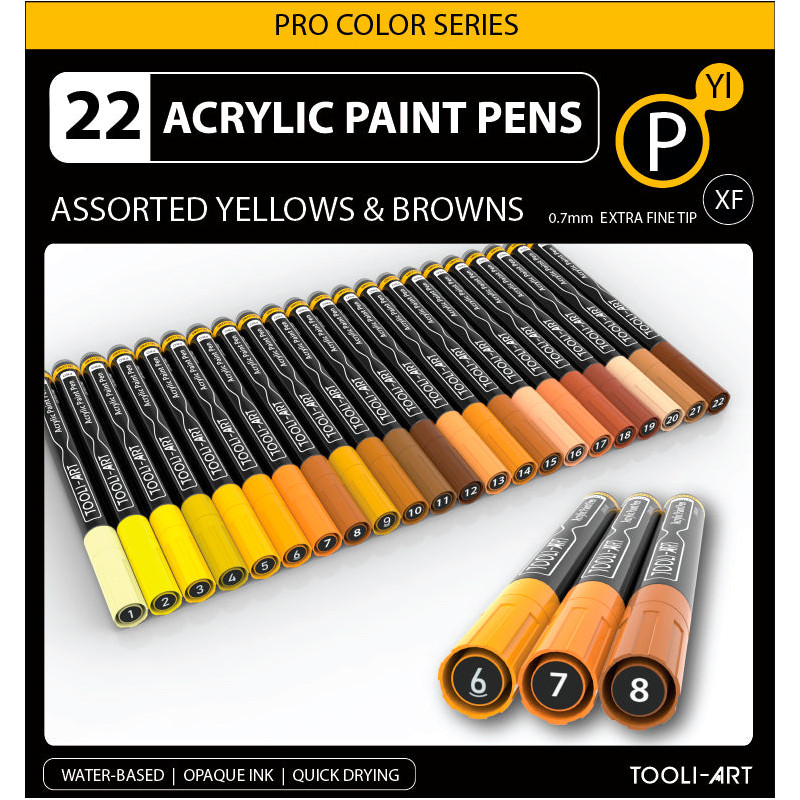 Set de 22 marqueurs acrylique Tooli-Art 0,7 mm - Jaune