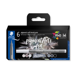 Set de 6 feutres Pigment Soft Brush 372 pointe pinceau souple Gris et