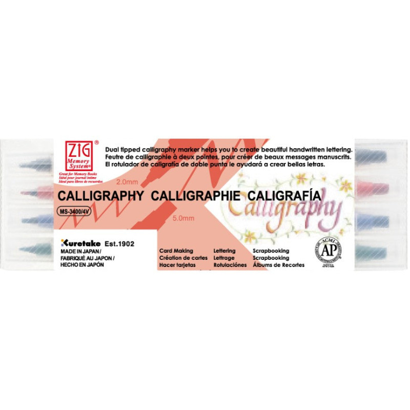 Set de 4 feutres calligraphie double pointe