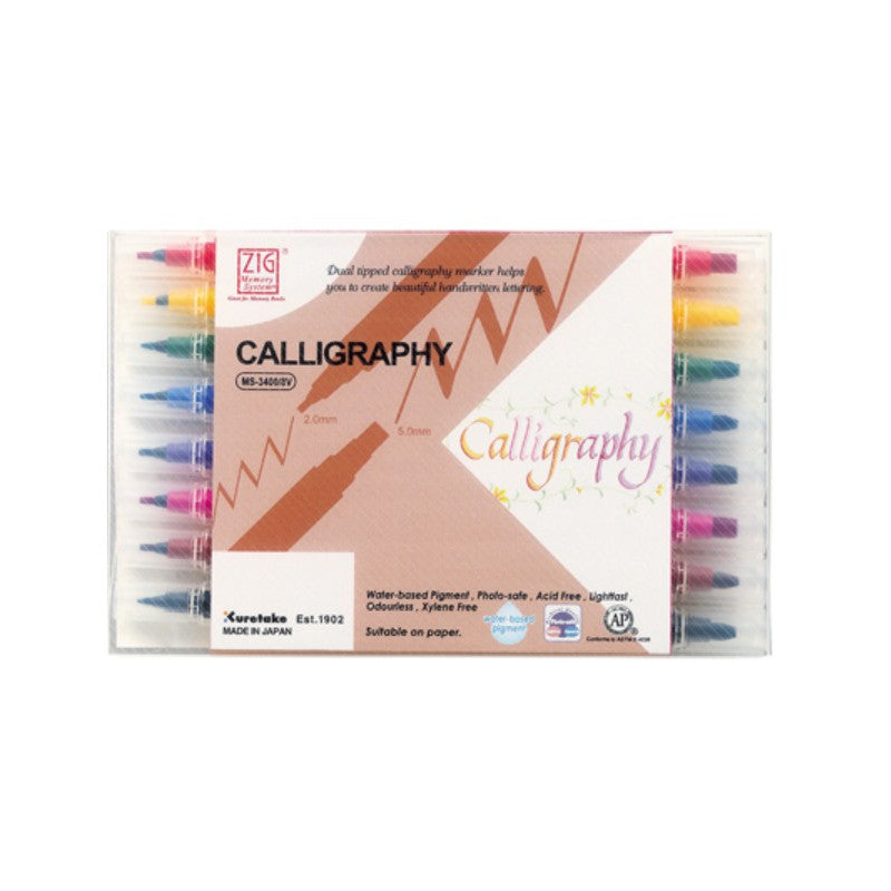 Set de 8 feutres calligraphie double pointe