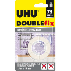 Ruban double fix adhésif transparent 1,5m x 19mm pour l'intérieur