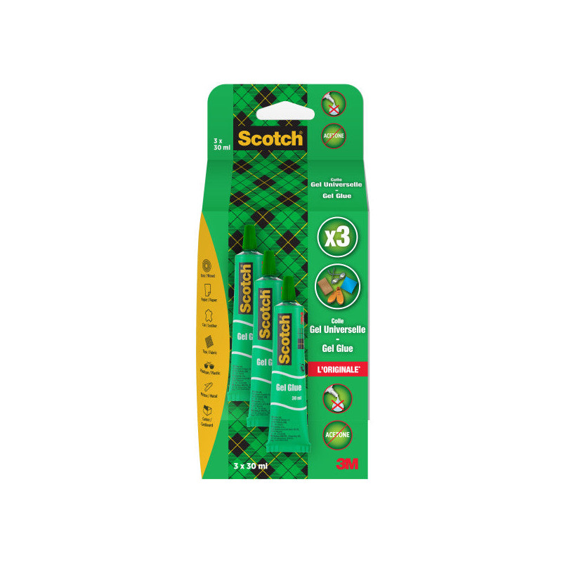 Lot 3 tubes de colle Scotch® - Gel - Transparente