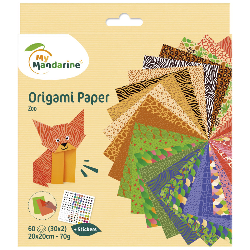 Papier origami 20x20cm Thème zoo