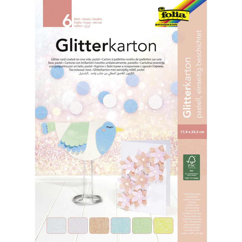 Bloc papier pastel pailleté 17x24,5 cm - 6 feuilles assorties