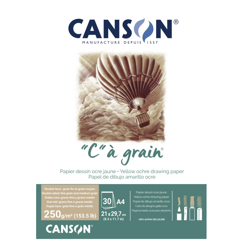 Blocs C à Grain 250g/m², 30 feuilles couleurs - Format A4 Gris chiné