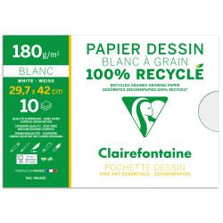 Pochette 10 feuilles papier dessin recyclé à grain A3 - 180 gr/m²