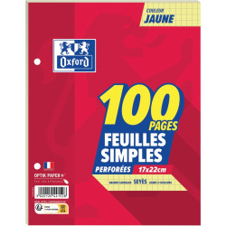 Feuillets mobiles 100 pages OXFORD, format 17x22 cm, seyès jaune