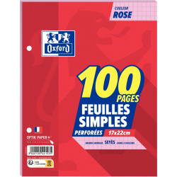 Feuillets mobiles 100 pages OXFORD, format 17x22 cm, seyès rose