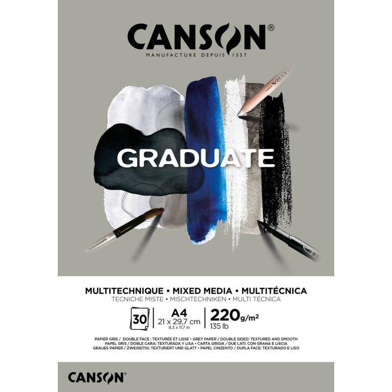 Bloc Mix Media Papier Gris Graduate - A4