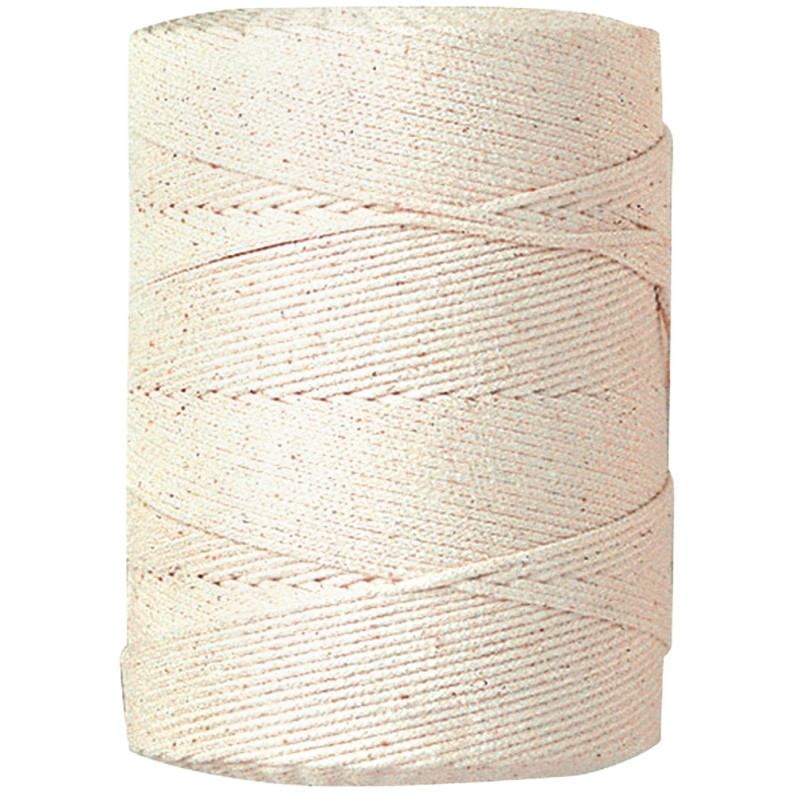 Pelote de 1 kg de coton tressé blanc diamètre 2 mm longueur environ 46