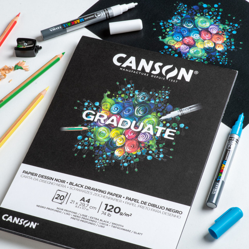 Bloc Dessin Graduate Papier Noir - 20 FEUILLES - A5 - 120g