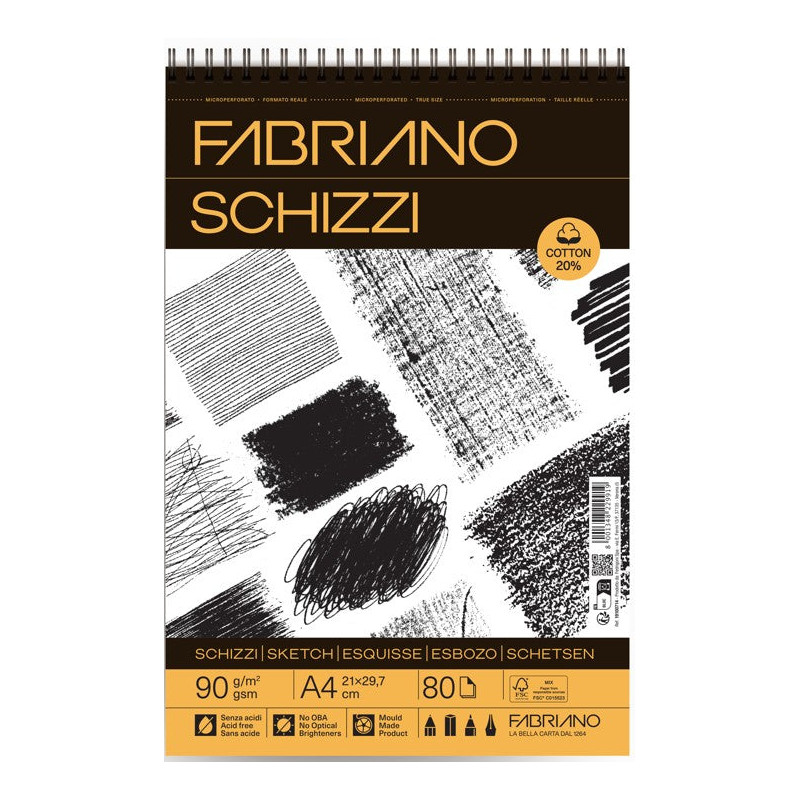 Bloc Schizzi spiralé -80 feuilles - 90gr/m² - Format A4 ou A3 - A3