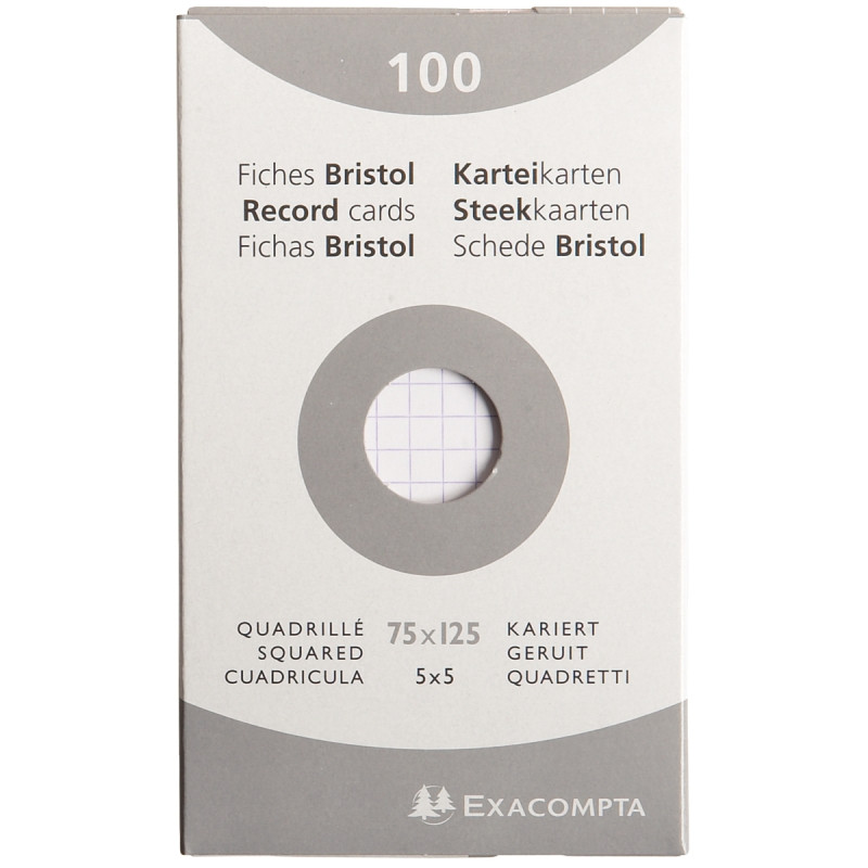 Etui de 100 fiches bristol non perforées carte forte 205 g blanc quadr