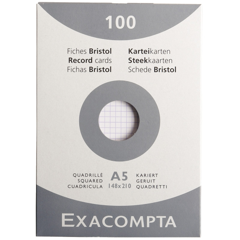 Etui de 100 fiches bristol non perforées carte forte 205 g blanc quadr