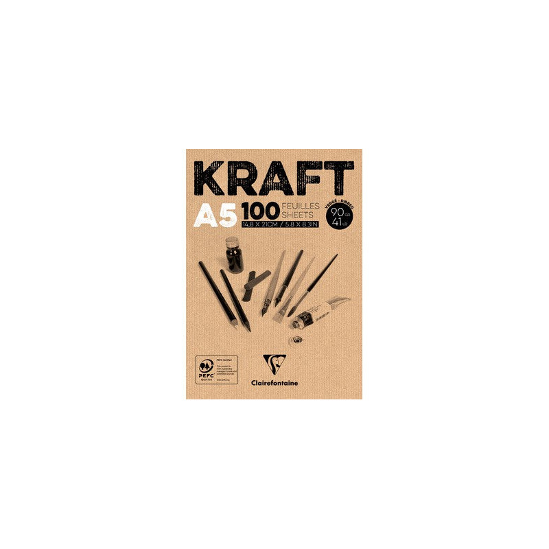 Bloc kraft brun encollé 100 feuilles 90g A5 - Format A5