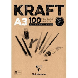 Bloc kraft brun encollé 100 feuilles 90g A3 - Format A3