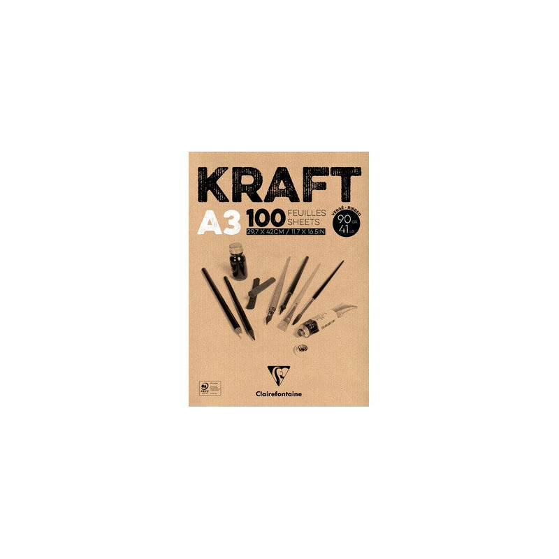 Bloc kraft brun encollé 100 feuilles 90g A3 - Format A3