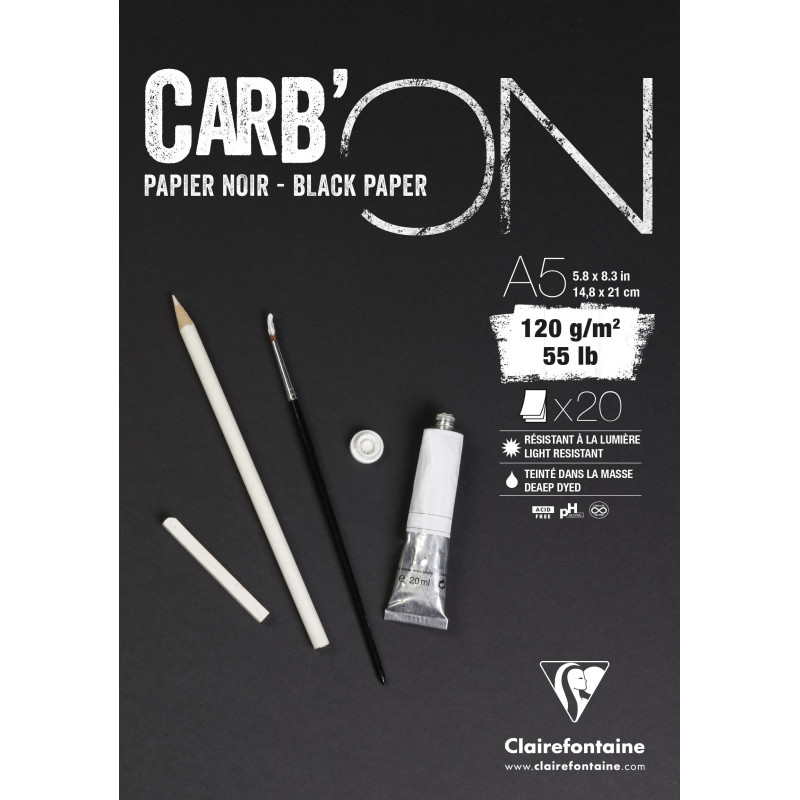 Bloc carbon encollé & spiralé 20 feuilles 120g - Format A5