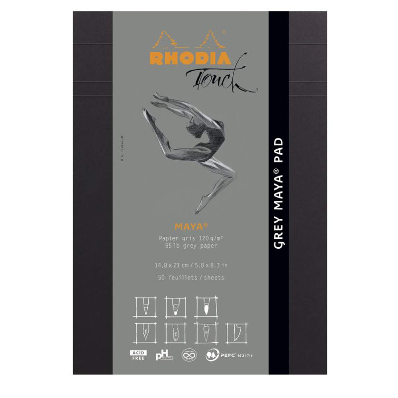 Bloc Rhodia Touch Gris Maya A4+/A5-50 feuilles-120g portrait - Format