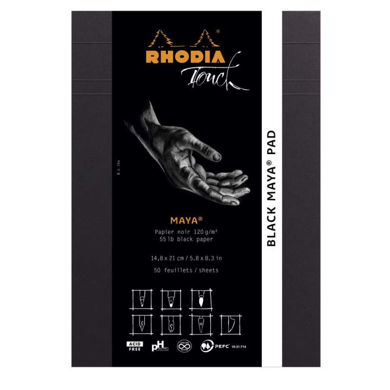 Bloc Rhodia Touch Noir Maya A4+/A5-50 feuilles-120g portrait - Format