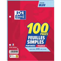 Feuillets mobiles 100 pages OXFORD, format 17x22 cm, seyès bleu