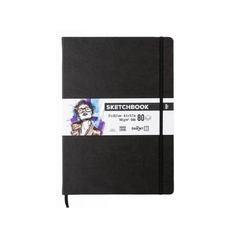 Sketchbook A4 80 feuilles papier blanc, 140 g/m², 9 couleurs de couver