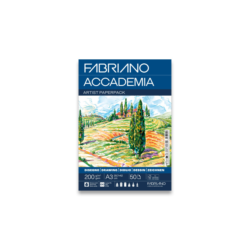 Papier dessin Accademia 200g/m² - 50 feuilles format A3 - Fabriano
