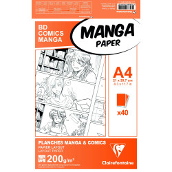 Bloc Planches papier Manga paper 40 feuilles - B4 avec grille simple (