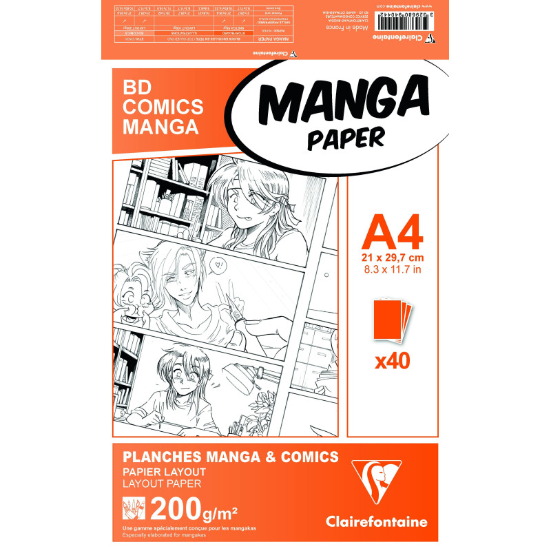 Bloc Planches papier Manga paper 40 feuilles - B4 avec grille simple (