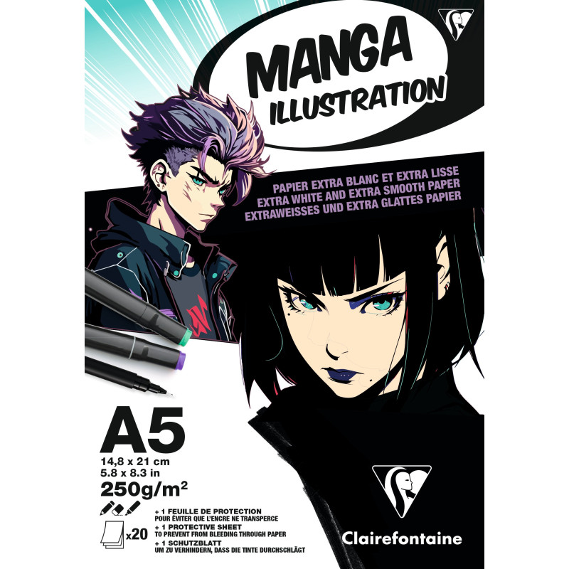 Bloc illustration Manga - 20 feuilles - 250g/m² - Formats A3,A4 et A5