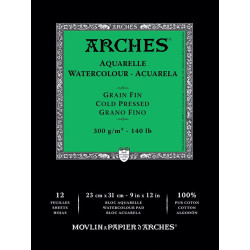 Bloc Papier aquarelle 300g/m² collés 1 côtés - 23 x 31cm - Grain satin