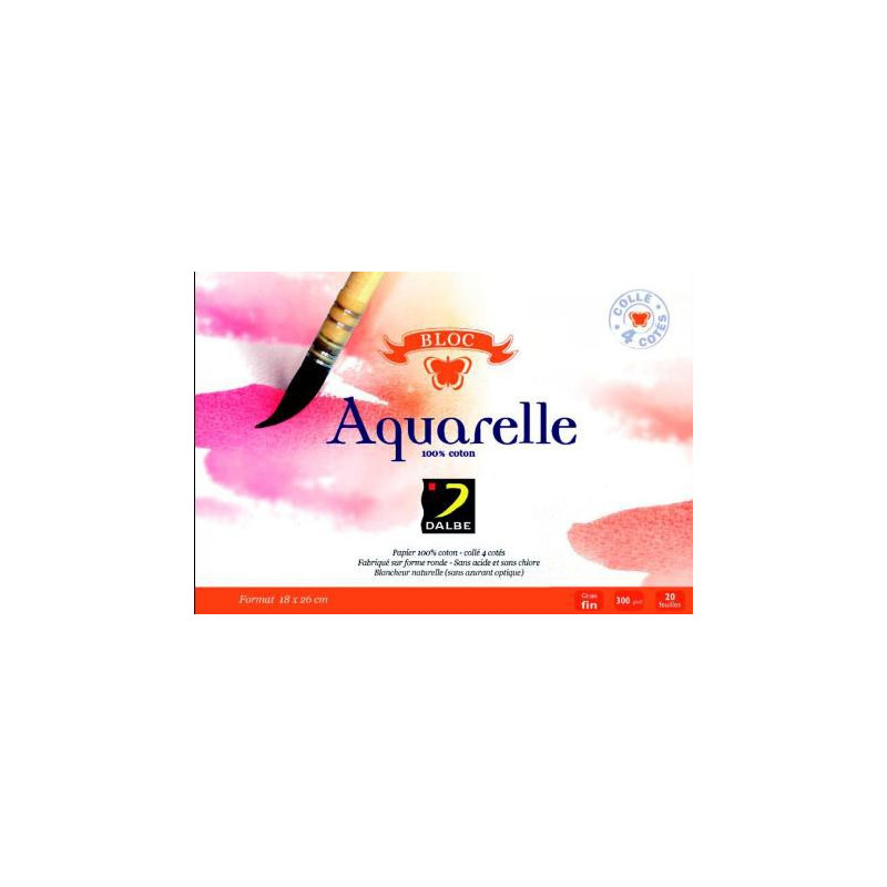 Papier aquarelle 100% coton grain fin 300g/m² - 26x36cm