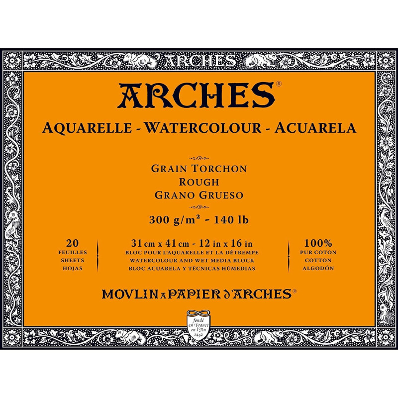 Bloc Papier aquarelle collés 4 côtés 300g/m² - 23x31 300G Grain Fin 20
