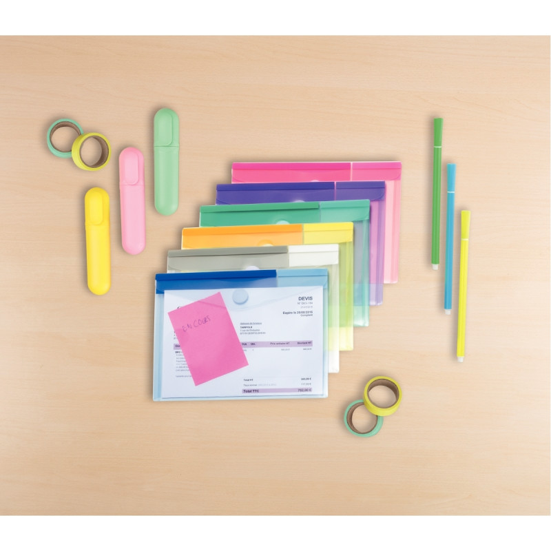 Paquet de 6 enveloppes en polypropylène pour format A5, coloris assort