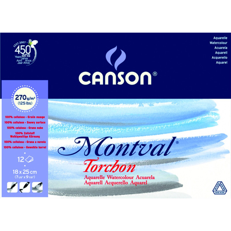 Papier aquarelle Montval bloc 270gr Grain Torchon - 36x48 12 feuilles