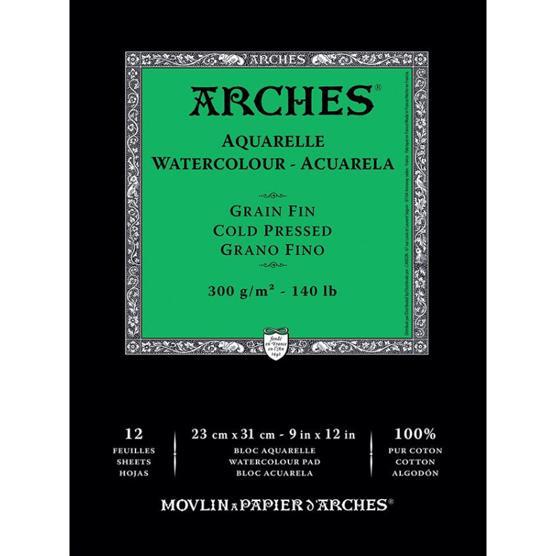 Bloc Papier aquarelle 300g/m² collés 1 côtés - A5 - Grain satin