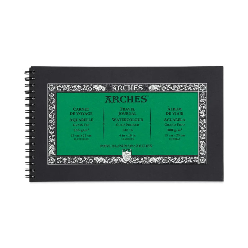 Carnet de voyage spiralé 15 x 25 cm - 15 feuilles Arches 100% coton -
