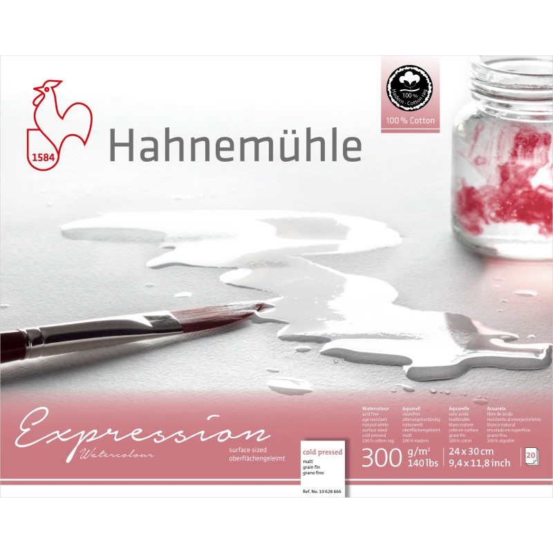 Papier Aquarelle Expression Grain Fin, 300g/m² - Bloc collé 4 cotés 20