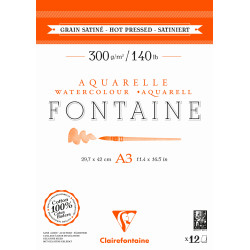 Bloc aquarelle Fontaine Grain Satiné 300g/m² - A4 12f 300g Collés 4 Cô
