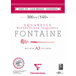 Bloc aquarelle Fontaine Grain fin 300g/m² - 18x24cm 12f 300g Spiralé
