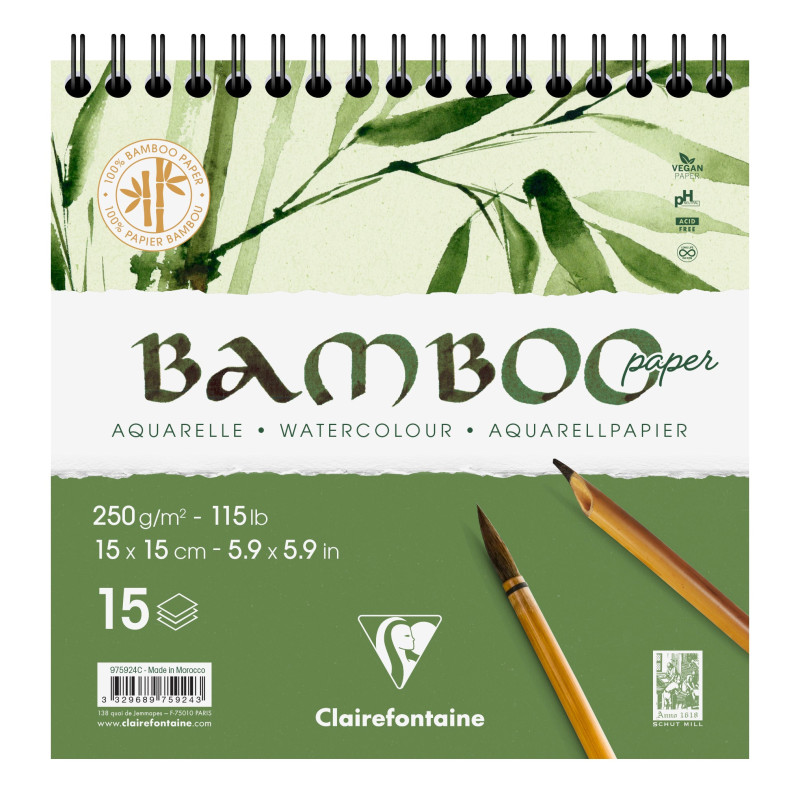 Carnet aquarelle Bamboo 250g/m² spiralé - 15x15cm 15F