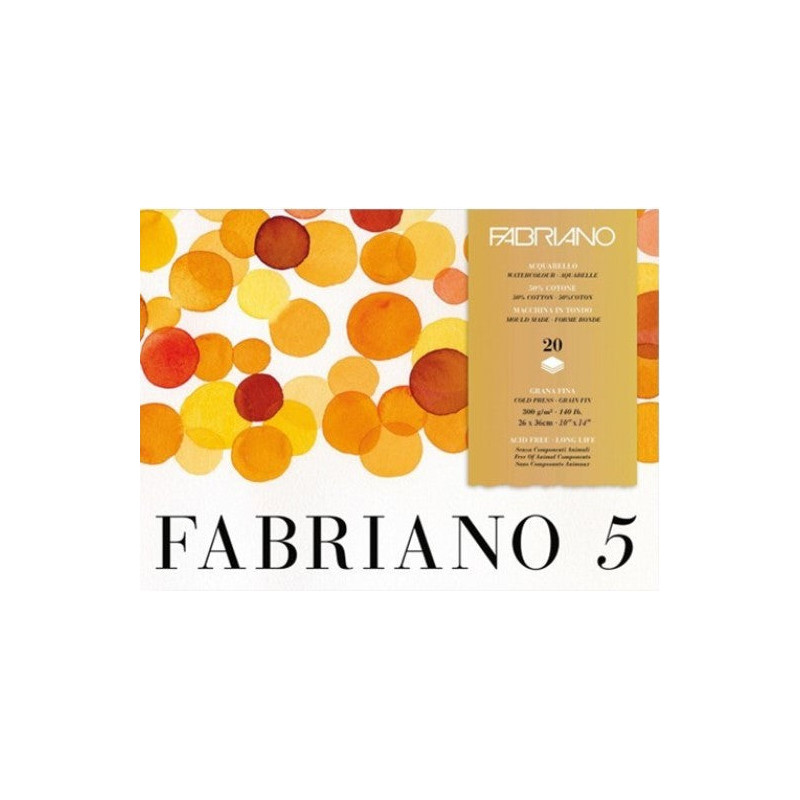 Bloc Fabriano 5 - 300gr - 20 feuilles - Grain fin - 4 formats - 26 x 3