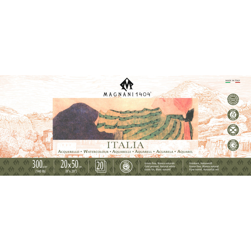 Bloc 100% coton 20x50 cm Italia-300gr-20 feuilles-Grain fin pressé à f